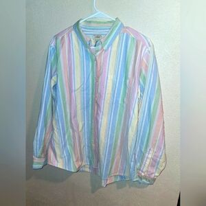 Vintage L.L. Bean Pastel Striped Rainbow  Oxford 100% Cotton Button Up Shirt L